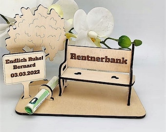 Rente 2025 Geldgeschenk Rentner Bank Pension Geld Geschenk Geldgeschenk Ruhestand Geschenk zur Rente Geschenk aus Holz