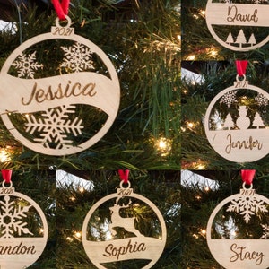Personalized Christmas baubles Wooden Christmas baubles with names Christmas tree decorations gift tags