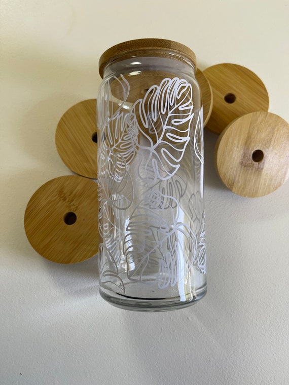 Monstera leaf wrap around Libby 'beer' Glass Cup 16oz or 20oz