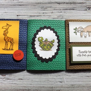 FRENCH handmade get well cards, cartes en français de prompt rétablissement avec girafe, tortue et paresseux
