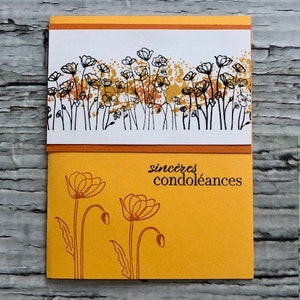 FRENCH handmade sympathy card with poppies, Carte de sympathie avec coquelicots fait à la main