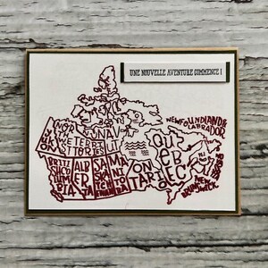 FRENCH handmade Canadian adventure/travel card, Carte en français voyage-aventure-déménagement, Map of Canada card