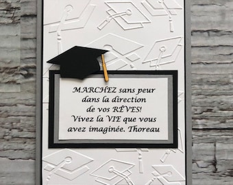 Carte de graduation en français faite main avec citation, Carte de félicitations, Carte de graduation en français avec citation, Carte de félicitations