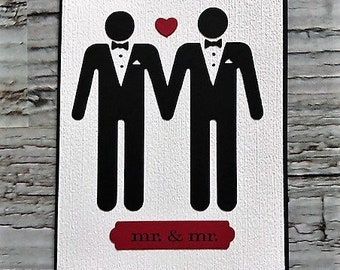 Handmade same sex wedding card, Gay wedding card, Mr. & Mr., LGBTQ wedding card