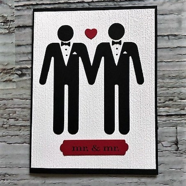 Handmade same sex wedding card, Gay wedding card, Mr. & Mr., LGBTQ wedding card