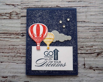Carte d’encouragement faite main, carte de graduation, carte de bonne chance, rêves épanouissants, carte de ballons d’air