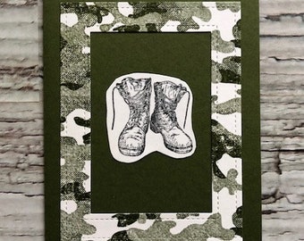 Handmade card for military recruit, Military card, Boot camp/ Basic, Good luck card