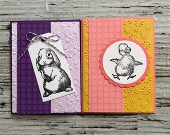 Cartes de Pâques faites main, mignon lapin de Pâques et canard