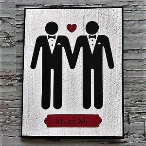 FRENCH handmade same sex wedding card, Carte de mariage pour couple homosexuel, Gay wedding card, M. et M., LGBTQ card