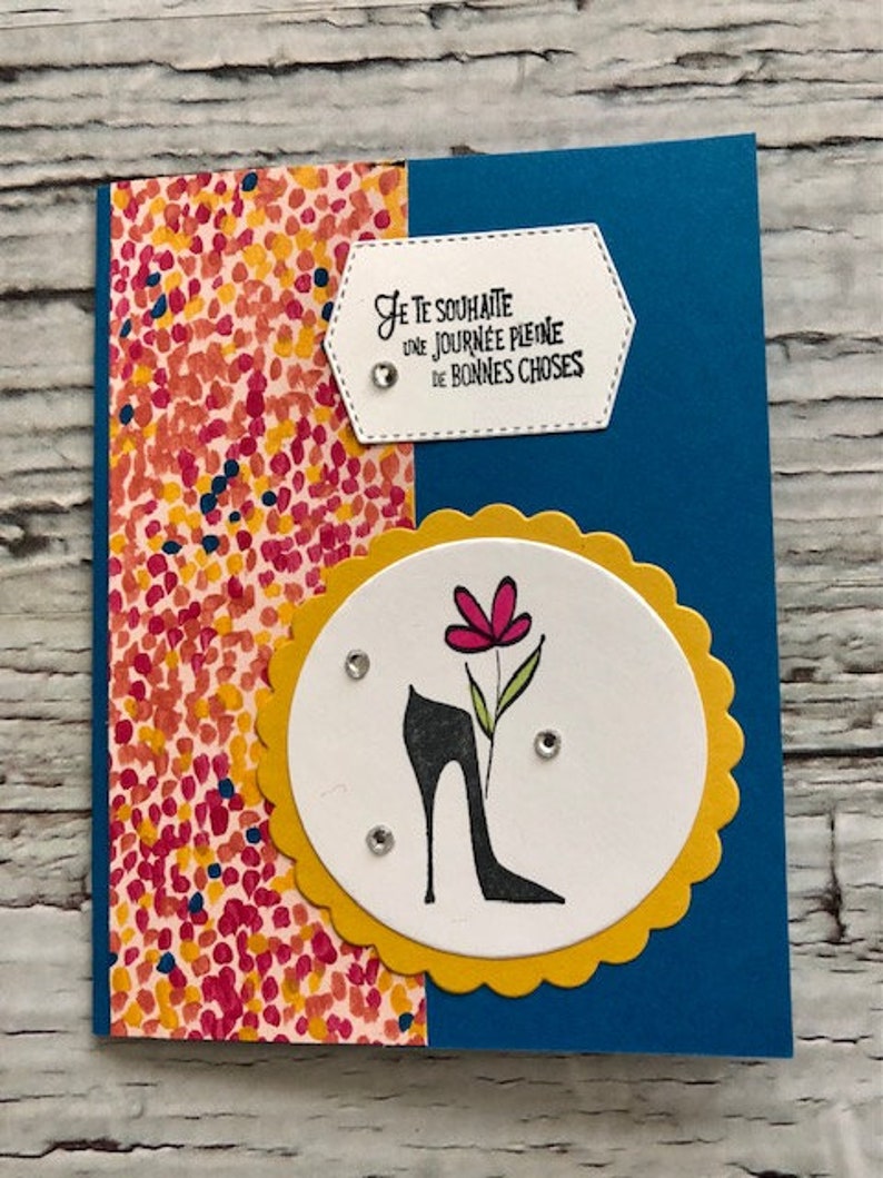 Carte de fête des mères faite main en FRANÇAIS, Carte en français pour la fête des mères, Carte pour une amie à la mode image 3