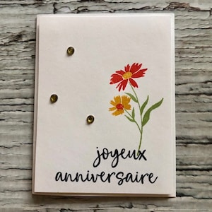 FRANSE handgemaakte verjaardagskaart, Carte de fête en français, Verjaardagskaart met kleurrijke bloemen