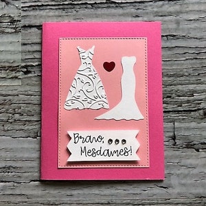Franse handgemaakte homo trouwkaart, Carte de mariage pour lesbiennes, Bravo mesdames, LGBTQ kaart