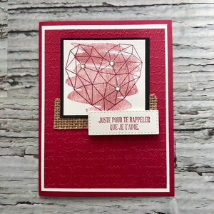 FRENCH handmade Valentine's Day card, romance or anniversary card. Carte de St-Valentin, romantique ou anniversaire de mariage en Français.