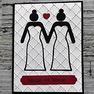 FRANSE handgemaakte homo trouwkaart, Carte de mariage pour lesbiennes, Mme et Mme, LGBTQ kaart