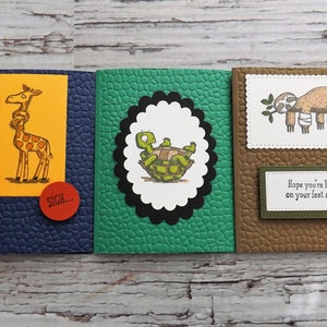 Carte fatte a mano, Giraffa / tartaruga / bradipo ottenere carte bene, qui per te carte, rimettiti in piedi carte