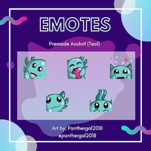 Teal Axolotl Premade Twitch Emotes | Youtube | Discord | Premade Twitch Emotes for Streamers