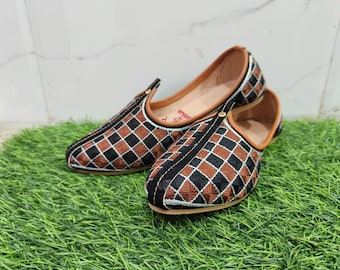Handmade Leather Mojari Jutti for Men | Rajasthani Ethnic Shoes | Black Brown Traditional Indian Wedding Footwear