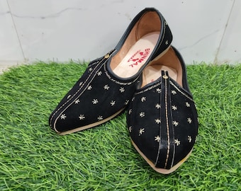 Black Leather Mojari Jutti for Men & Women | Handcrafted Rajasthani Juti Shoes | Ethnic Indian Wedding Footwear