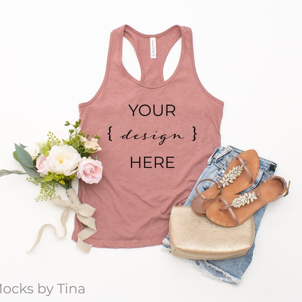 Heather Mauve 6008 Tank Mock Up | Bridal Tank Top | Vintage Mock Design | Feminine Flat Lay Template | Custom Tank Image | Bride Tribe Mock