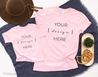 Pink Mommy and Me T-Shirt Mockup | Bella Canvas 3001 (Digital Download)