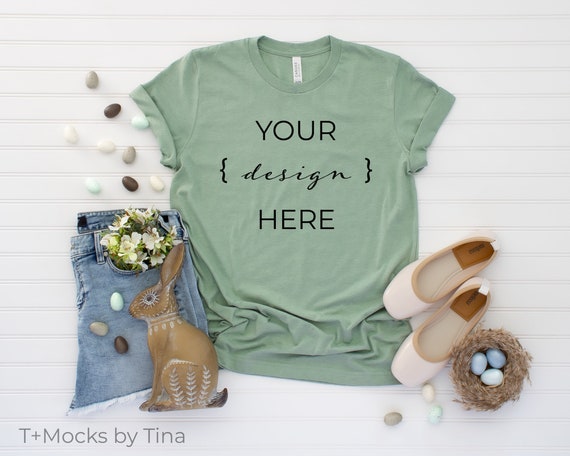 Heather Sage T-shirt Mock up Bella 