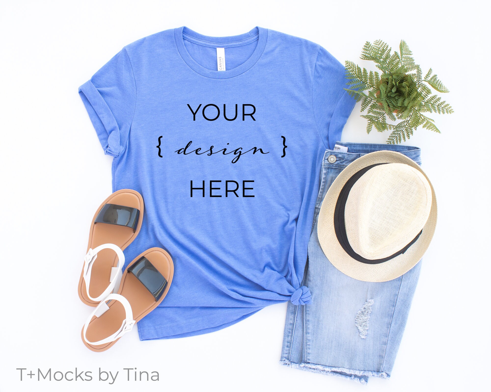 Heather Columbia Blue T-shirt Mockup 