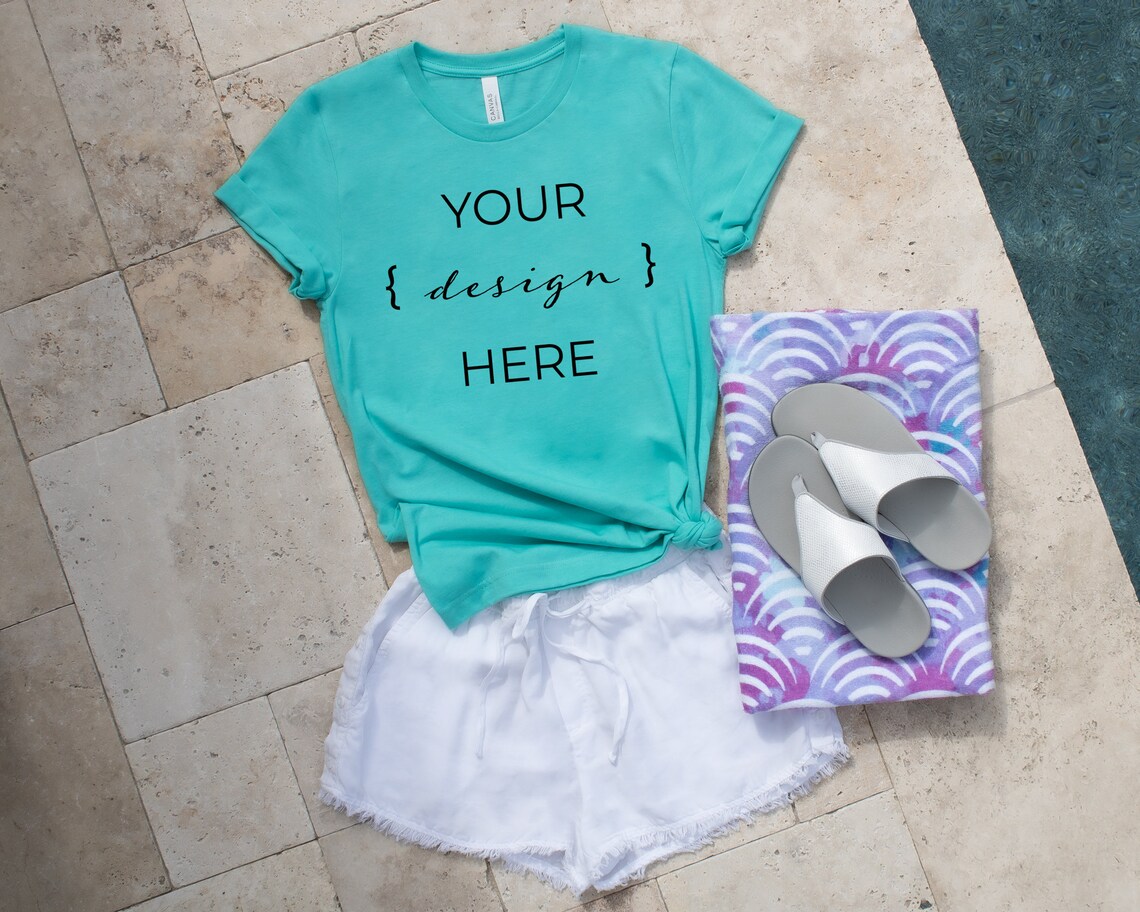 Download Bella Canvas 3001 T-Shirt Mockup Bundle Poolside Flat Lay ...