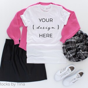 White Bella Canvas 3001 Mockup | T-Shirt Flat Lay Mockup | Spring Tee Mockup