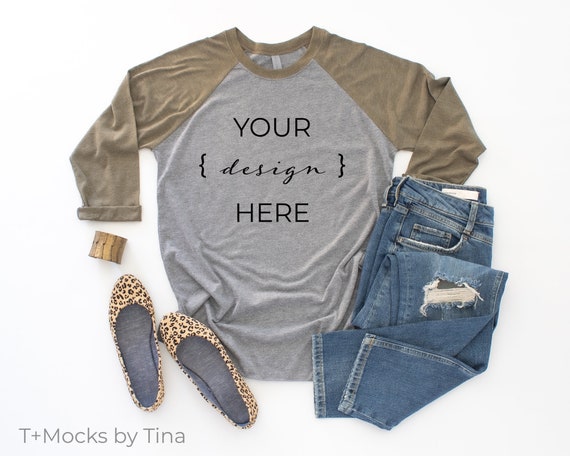 Unisex Raglan Tee In Vintage Black & Heather White - Tri-Blend 3/4 Sleeve Shirt, XS