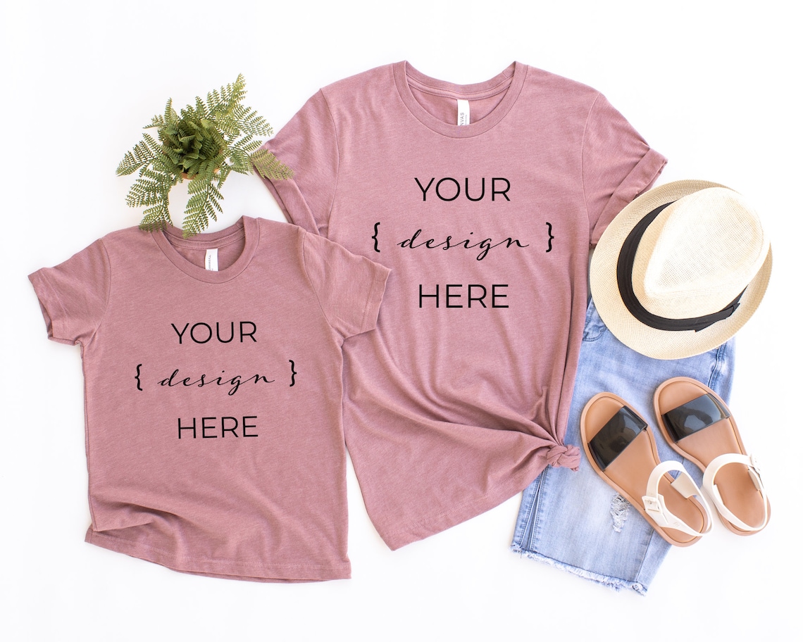 Download Mommy and Me Heather Mauve T-Shirt Mockup Bella Canvas ...