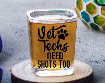 Vet Tech Gifts: Shot Glass + Gift Bag, Personalized Gifts, Vet Tech Appreciation Week Bulk, Veterinary Technician Graduation