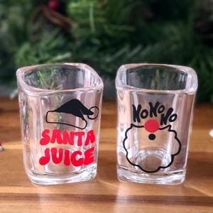 Christmas Party Favors, 2oz Shot Glass Fun Decor, &#39;Santa Juice&#39; or &#39;HoHoHo&#39;, Perfect Stocking Stuffer, Holiday Gag Gift, White Elephant Gift