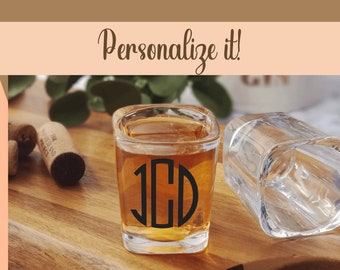 Monogram Gift Personalized Shot Glasses - 2.2oz Heavy Square Glass, Custom Bride Groom, Graduation, Bachelor Party Gift, Shot Glass Favor