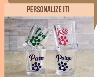 Personalized Dog Lover Gift - 2.2oz Square Shot Glass - Paw Print + Your Name or Your Pups Name, New Pet Owner or Sympathy Gift for Pet Loss