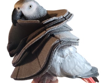 Soft Bird Collar for Congo African Grey Parrots - Hook & Loop - Metal Snaps - Slip on - Plastic Cone Inserts