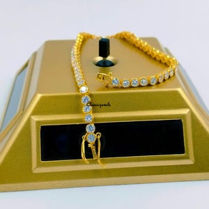 Tennisarmband met ronde diamanten, massief 14k massief goud, delicate bruidsarmband, dunne diamanten armband voor vrouwen, Moissanite-diamantenarmband