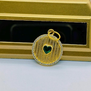 Pendentif coeur en or 14 carats et diamants : breloque en argent sterling cannelée