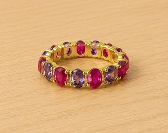 14k Gold Fill Amethyst Ruby Eternity Band: Sterling Silver Promise Ring