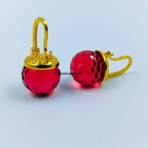 14k Gold Fill Red Crystal Earrings, Ruby Earrings Dangle, Garnet Drop Earrings, Faceted Crystal, Gold Lever Back, July Birthstone Jewelry
