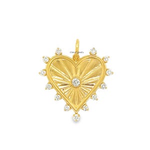 Pingente de coração canelado com diamante e preenchimento de ouro 14K, pingente de coração canelado de prata sólida 925, pingente de coração canelado, pingente de coração canelado de designer