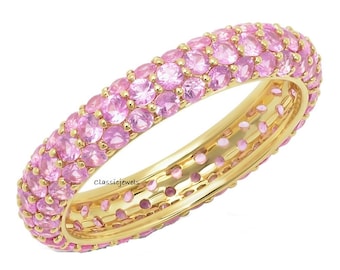 Handmade Pink Sapphire Eternity Ring: 925 Sterling Silver Band