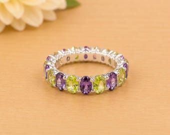 Vintage Peridot Amethyst Ring:  August Birthstone Band