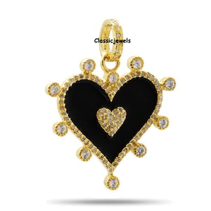 14K ダイヤモンド ハート ネックレス、エナメル ハート ネックレス、小さなハート ネックレス、14K ソリッド ゴールド、ダイヤモンド 華奢ネックレス、愛する人への贈り物、リリアナ