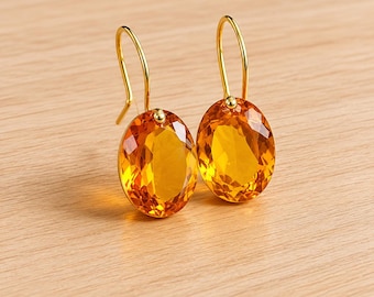 Madeira Citrine Sterling Silver Earrings: Oval Yellow Gemstone