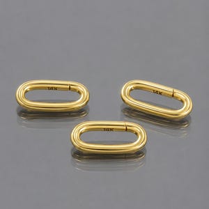 14k Solid Gold Oval Charm Enhancer Lock, Handmade Jewelry (14x7 mm)