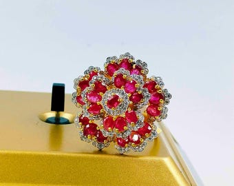 Flower Ruby Ring: Vintage Diamond 925 Silver Engagement Ring