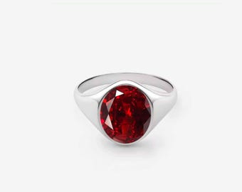 Natural Red Garnet Signet Ring: 925 Sterling Silver Mens Jewelry