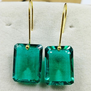 14K Gold Rectangle Paraiba Tourmaline Drop Earrings, Blue Tourmaline Drop Earrings, Tourmaline Jewelry Gift For Her, Rectangle Tourmaline