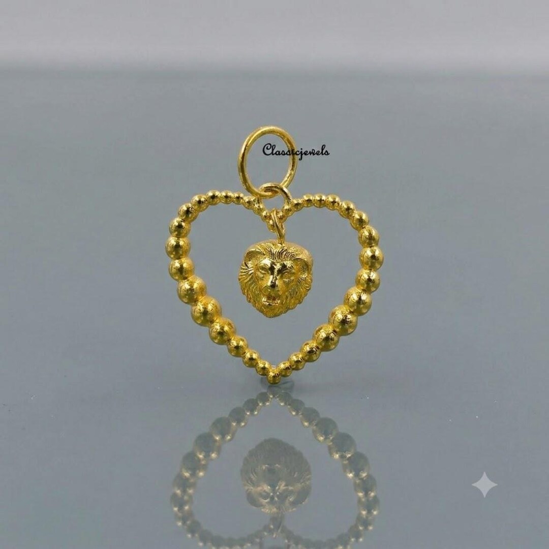 14k Solid Gold Lion Heart Pendant: Handmade Charm Jewelry - Etsy