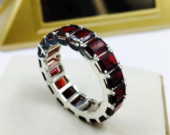 Red Garnet Eternity Band Ring: 925 Sterling Silver January Birthstone